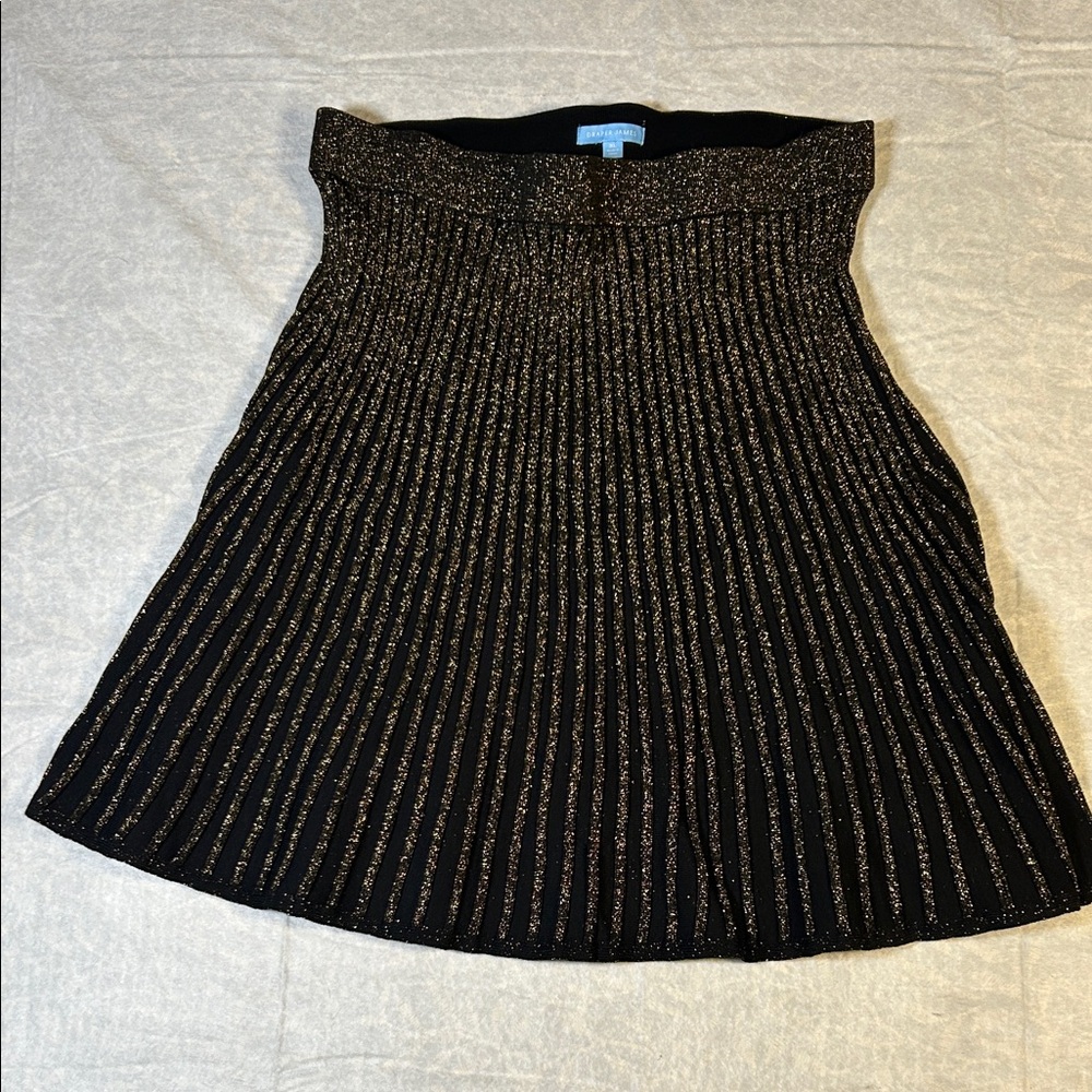 Draper James Womens XL Black Gold Metallic Pleated Knit A-Line Mini with Shimmer